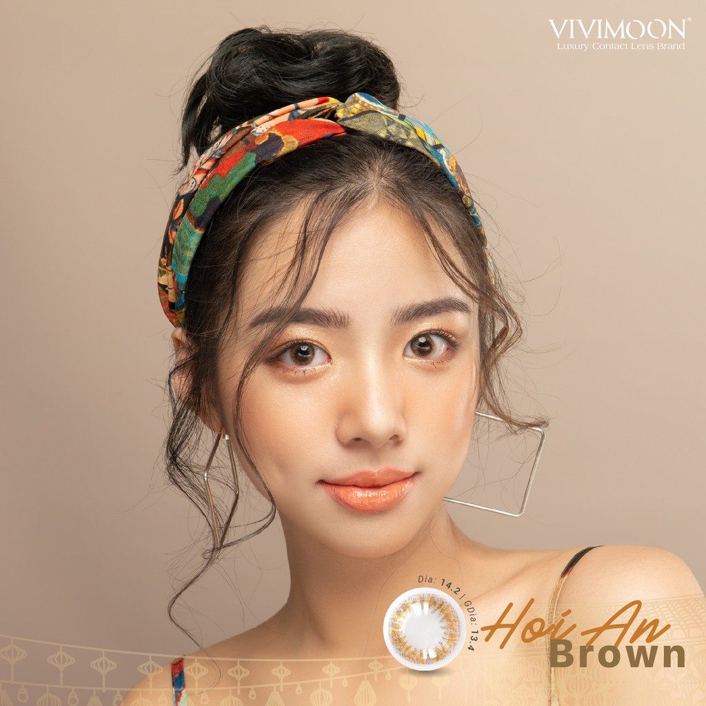 Kính áp tròng Hàn Quốc màu nâu VIVIMOON Hoi An Brown 13.4mm