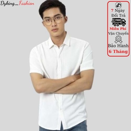 💢SIÊU SALE💢 Áo Sơ Mi Nam Ngắn Tay Trắng Đen Kiểu Dáng Hàn Quốc , Vải Lụa Hàn Mềm Mịn , Chống Nhăn Nam Tính Dyking_fash