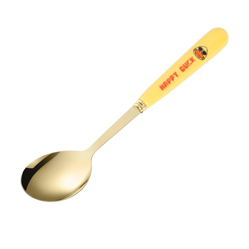 Bộ 6 thìa inox mạ vàng Vịt vàng Duck cán dài muỗng ăn ngộ nghĩnh full hộp