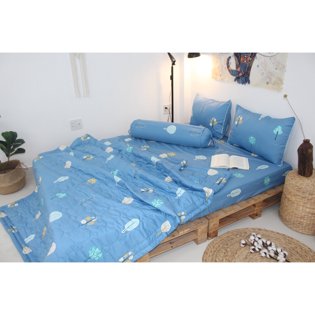 Bộ drap gối KHA LY - cotton thiên nhiên - Tree Xanh - VN.233
