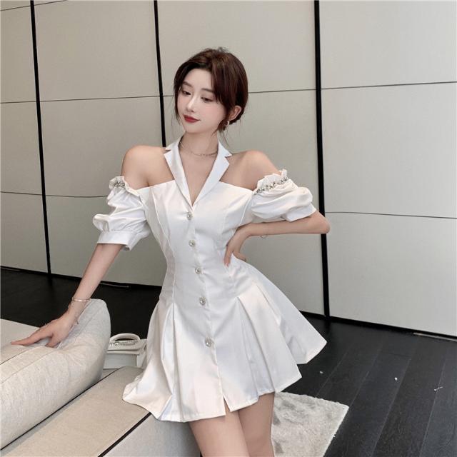 Đầm ngắn tay phồng đính đá thời trang mùa hè mới cho nữ 2021