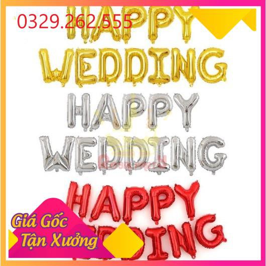 (Sale Khủng)  Bóng nhũ Bóng chữ Happy Wedding trang trí đám cưới