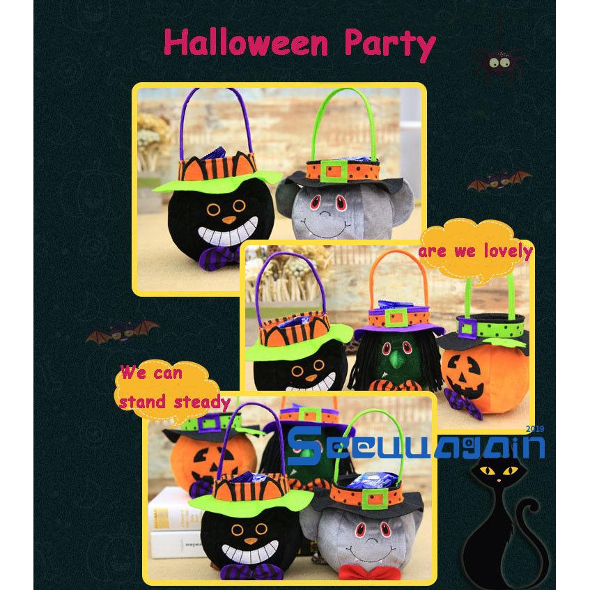 Phụ kiện giỏ diy hoạ tiết mèo đen/phù thuỷ/bí ngô để đựng kẹo halloween