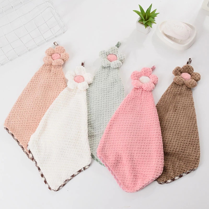 Khăn Lau Tay/Nhà Bếp Chất Liệu Mềm Mại Dày Dặn Thấm Hút Nước Họa Tiết Hoa Hướng Dương 5 Màu Tùy Chọn Tiện Dụng