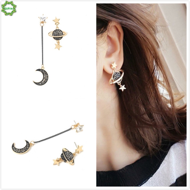Cod Qipin Fashion Women Moon Star Planet Asymmetric Drop Dangle Earring Ear Studs Jewelry