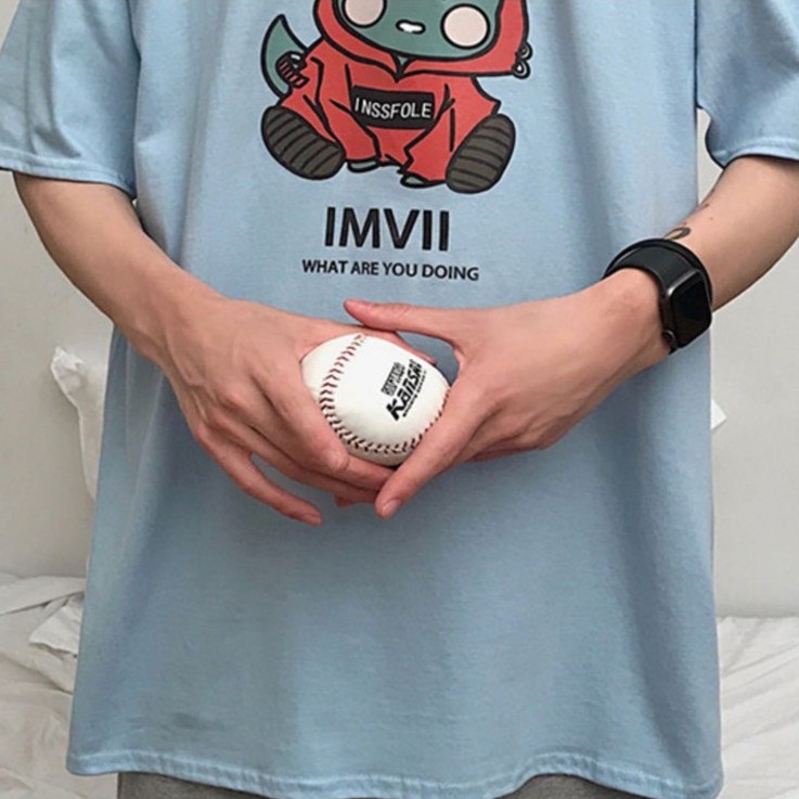 Áo Thun Khủng Long 2 màu Xanh, Trắng - Áo thun tay lỡ form rộng Unisex 38-65kg Nam Nữ  [ẢNH THẬT]