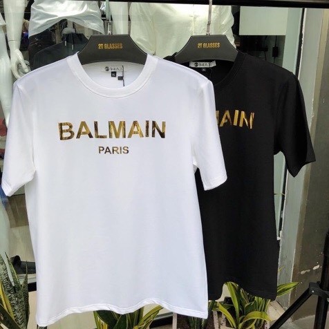 Áo thun nam tay ngắn in nhũ vàng BALMAIN Paris chất vải cotton cực thoáng mát, dễ phối đồ in hiệu ứng đặc sắc