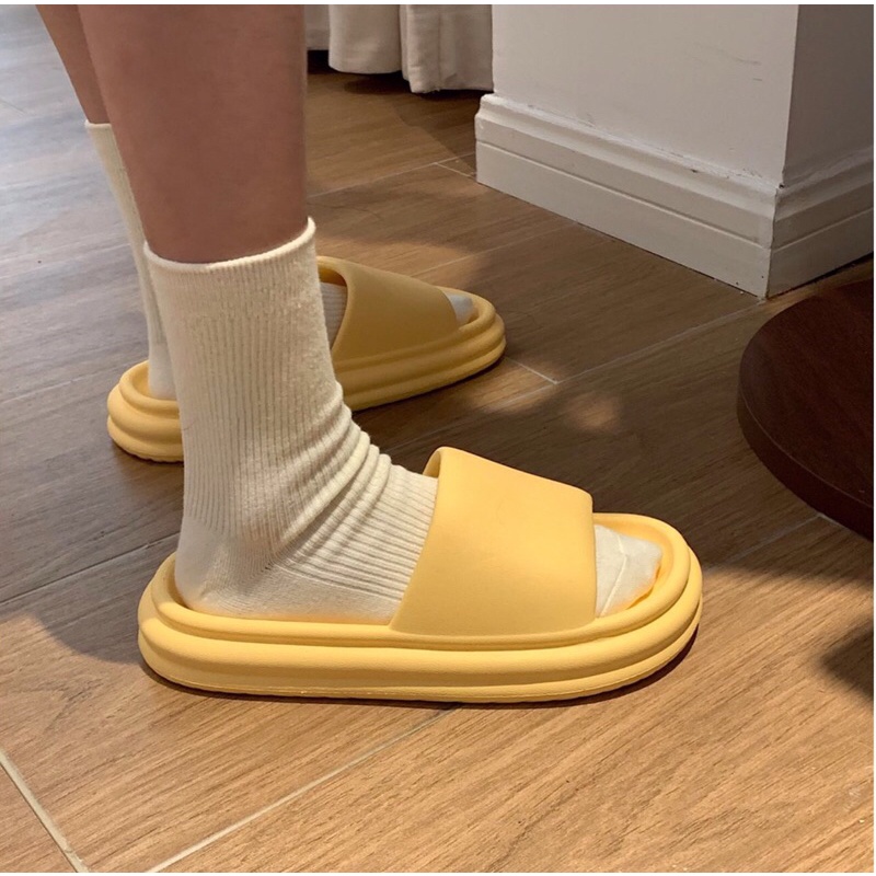 Dép quai ngang trơn Basic đế bánh mì phong cách Hàn Quốc kèm ảnh thật