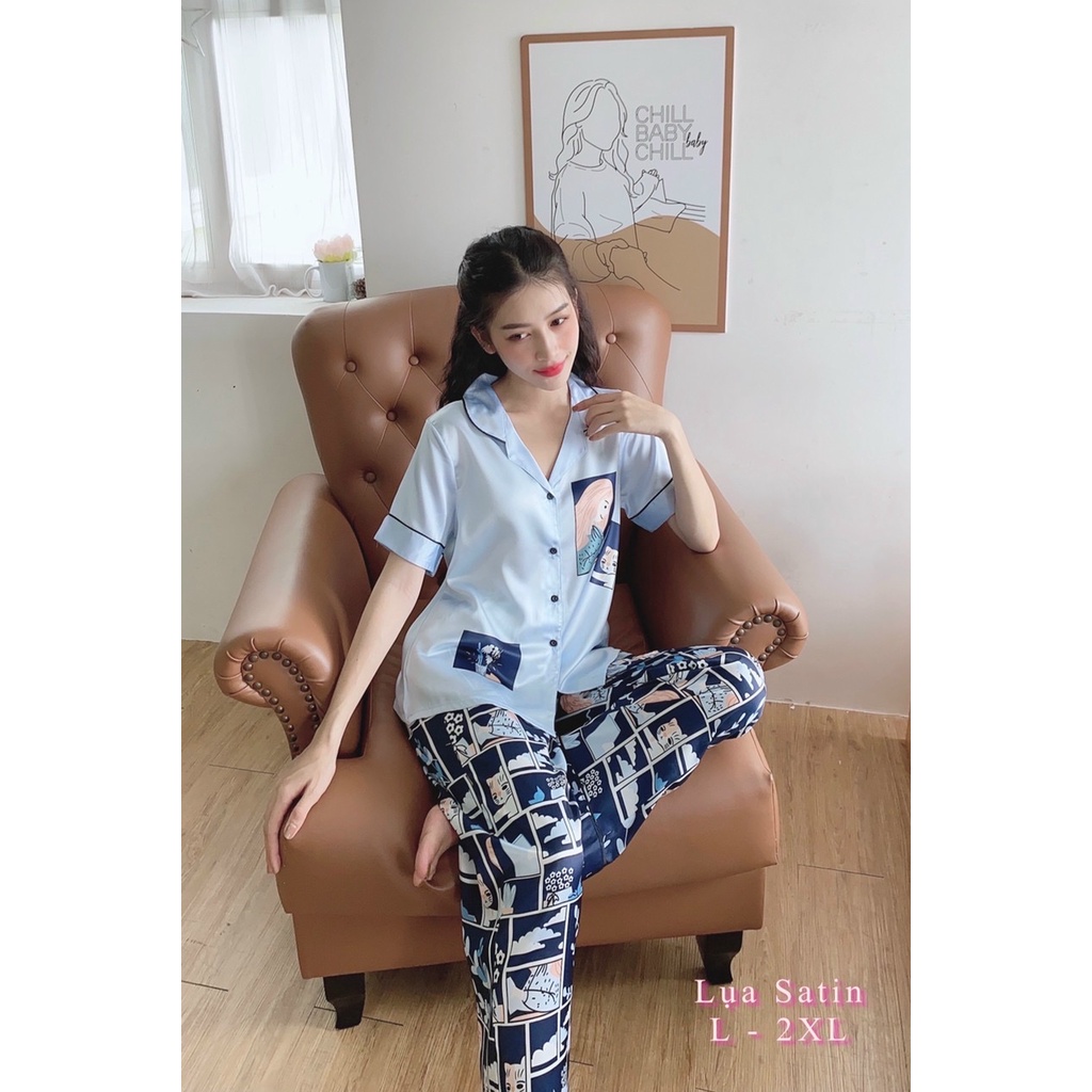 Đồ Ngủ Pijama Lụa Satin Cao Cấp Quần Dài Tay Ngắn Mềm-Mịn-Mát, Đồ Bộ Mặc Nhà Bigsize Phong Cách Hàn Quốc | BigBuy360 - bigbuy360.vn