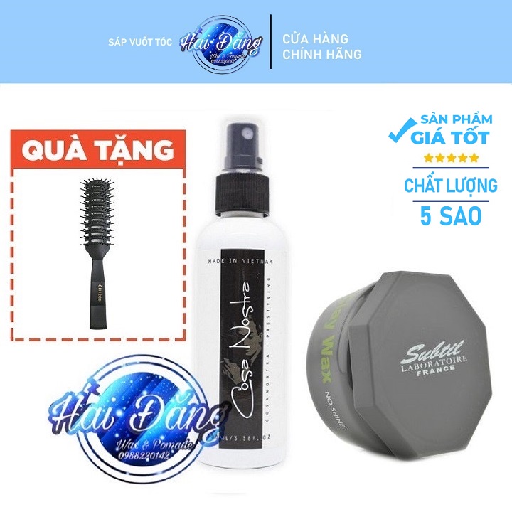 [COMBO] [CHÍNH HÃNG] Sáp vuốt tóc Clay Wax Subtil - 100ml + Xịt Tạo Phồng Cosa Nostra + Tặng Lược