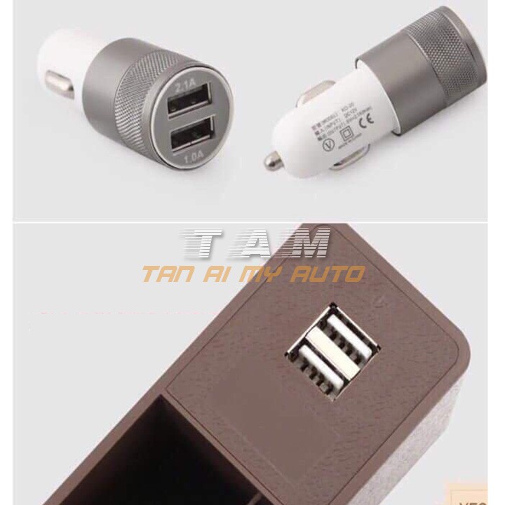 Hộp để đồ trên ô tô có tẩu sạc 2 cổng usb