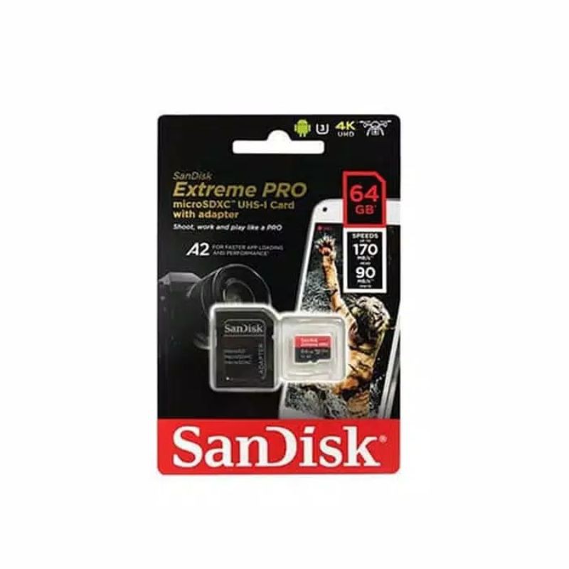 Thẻ Nhớ Micro Sdxc Extreme Pro A2 U3 170mbps 64gb 4k Uhd Action Camera Hiệu Sandisk
