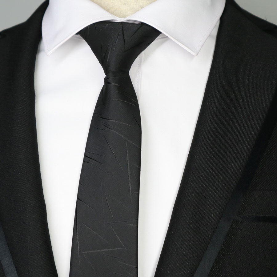 Cà Vạt Lụa Polyester Mỏng 6CM Màu Đen Thanh Lịch Cho Nam