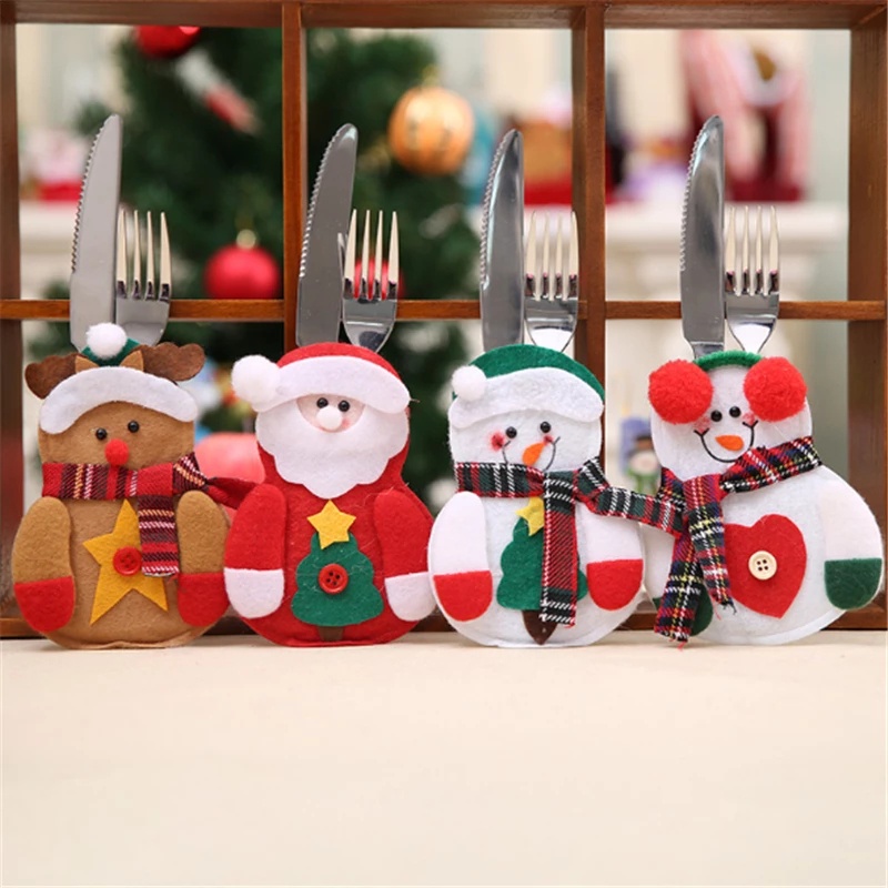Túi Đựng Muỗng Nĩa Hình Ông Già Noel Hoạt Hình Trang Trí Giáng Sinh