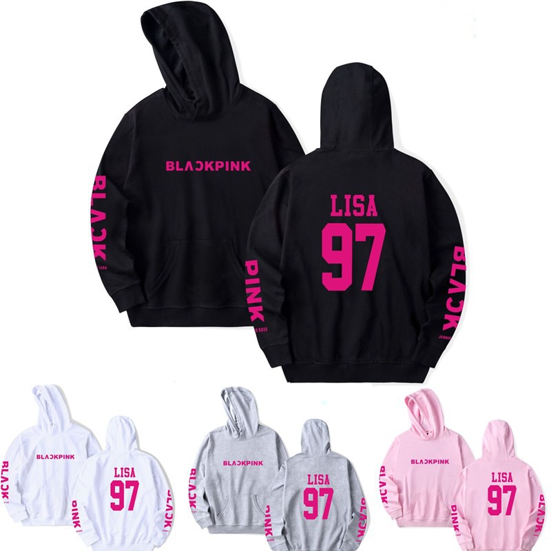 Áo có nón tay dài in chữ cho fan nữ của LISA BLACK PINK