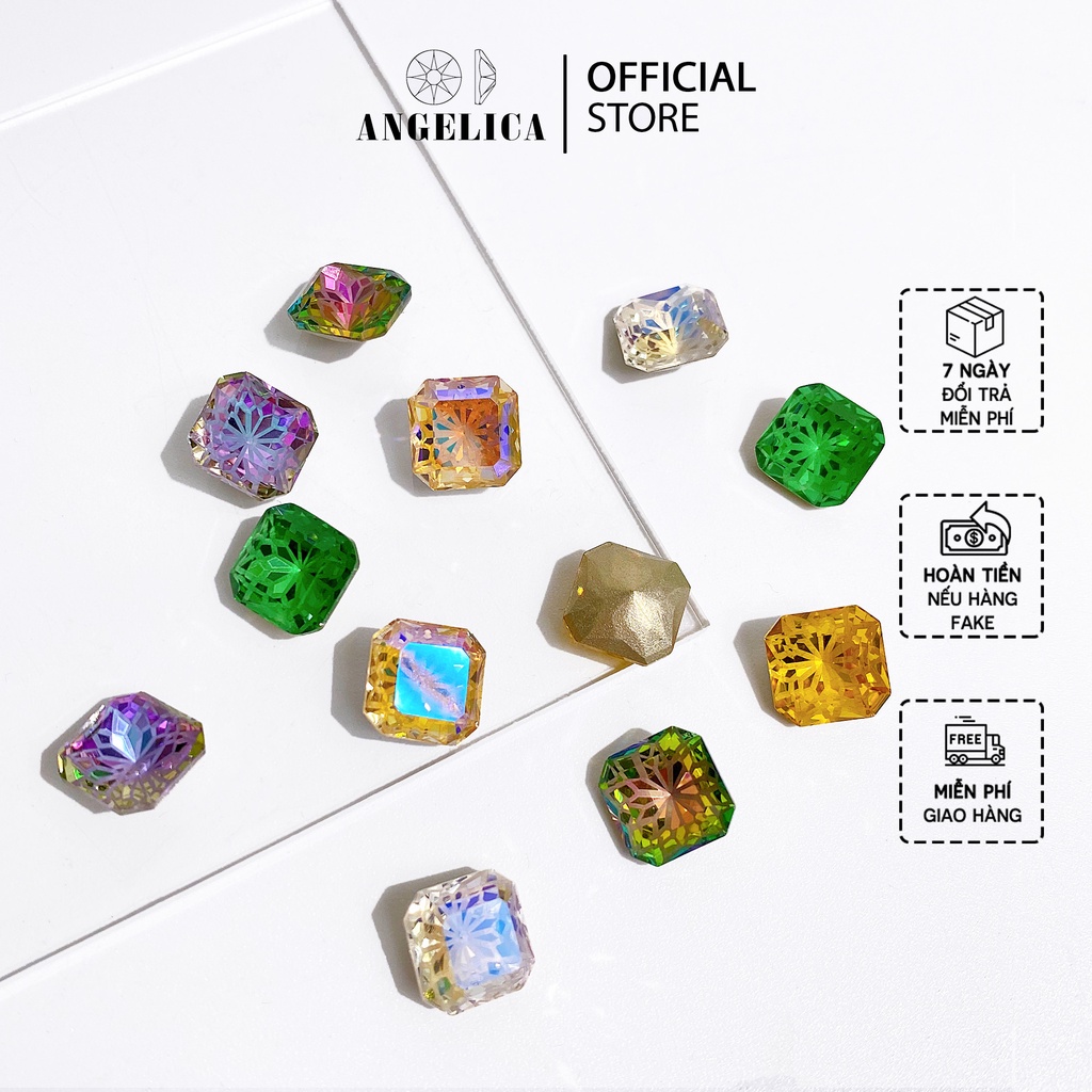 Đá Khối Nail Vuông Bo Hoa Chân Vàng Trang Trí Móng ANGELICA X.VBH