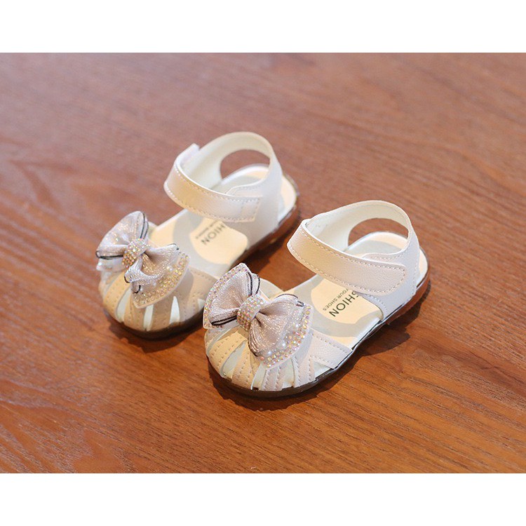 Dép sandal tập đi NƠ ĐÍNH ĐÁ lấp lánh siêu đẹp cho bé gái SDB2-4KIDS