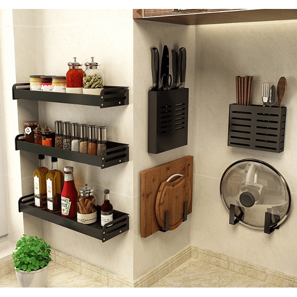 [Black Gold] Kệ Gia Vị Treo Nhà Bếp, Đóng Tường Bằng Kim Loại Chắc Chắc