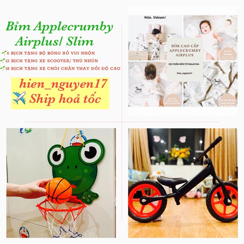 ⚡TẶNG QUÀ⚡Bỉm dán/quần APPLECRUMBY AIRPLUS nội địa Malaysia CAO CẤP NB16/S24/M42/L36/XL24/M22/L20/XL18/XXL16