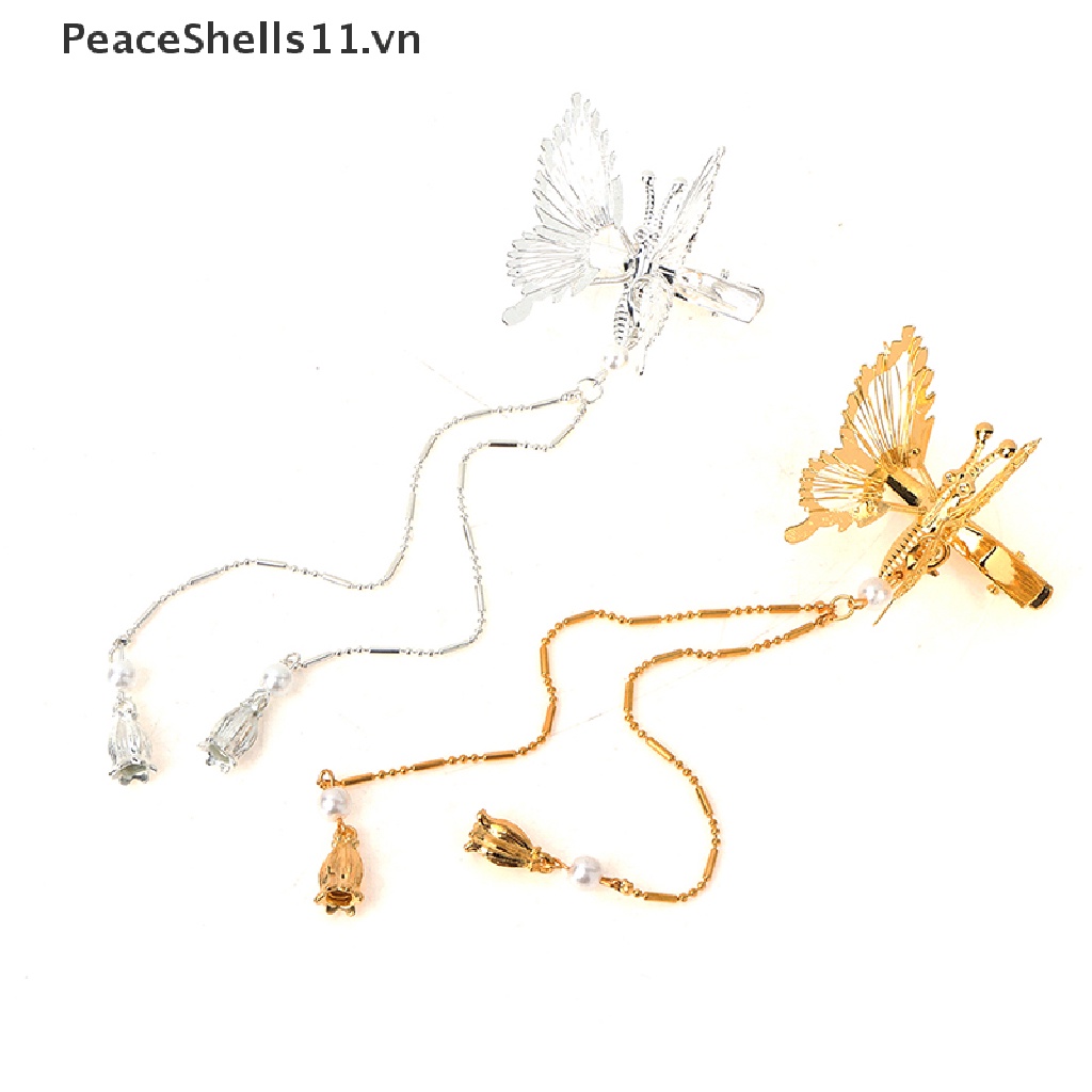 [PeaceShells] Kẹp Tóc Hình Bướm Phong Cách Cổ Điển Phối Tua Rua Bước Lắc