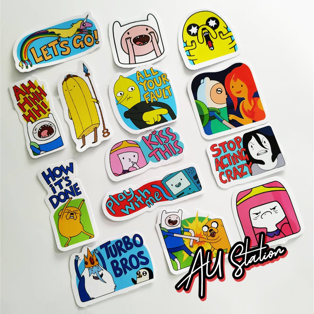 HÌNH DÁN Stickers ADVENTURE TIME nhựa PVC không thấm nước, dán nón bảo hiểm, laptop, điện thoại, Vali, xe