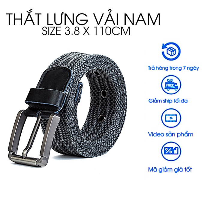Thắt lưng nam - Chất liệu vải bố cavas-Size 3.5 x 115cm dày 0.4 cm - Khóa kim loại vuông bạc - phong cách bền đep.