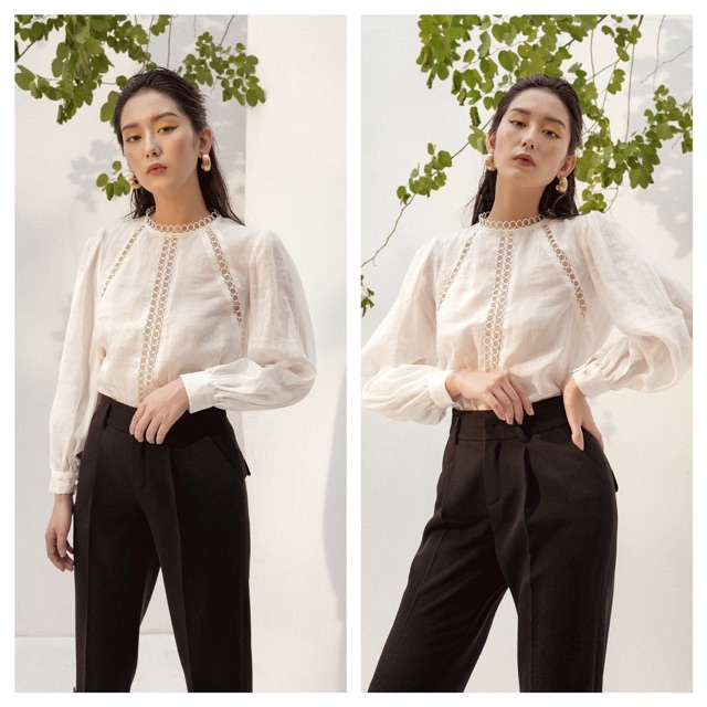 Áo trắng linen pha ren -HBSM570