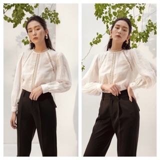 Áo trắng linen pha ren -HBSM570