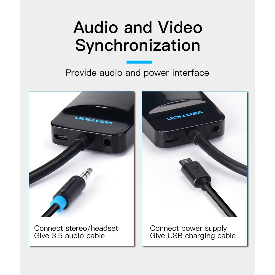 Cáp chuyển Micro HDMI sang VGA Vention AGBBB hỗ trợ nguồn + âm thanh