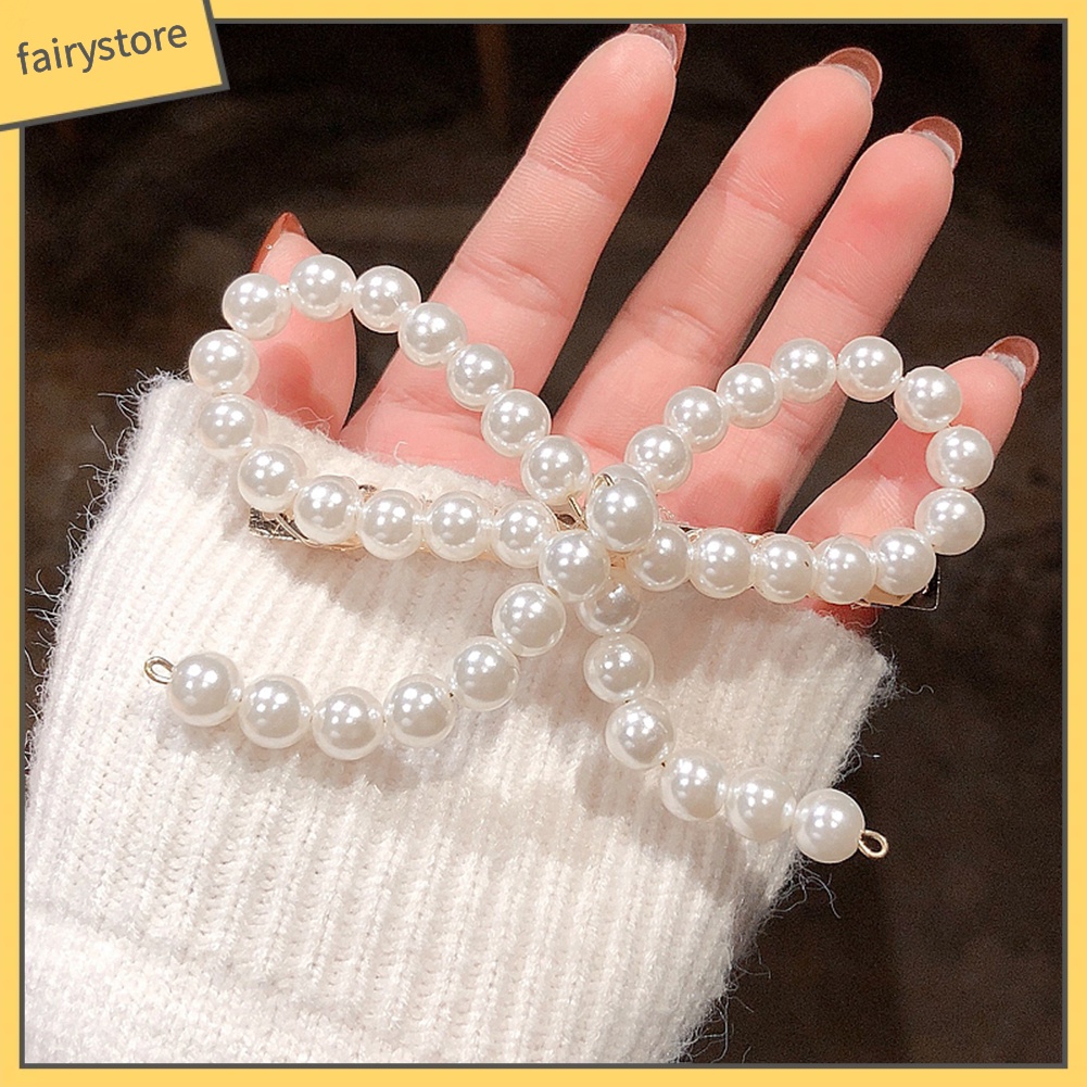 Kẹp tóc hình nơ đính ngọc trai giả thanh lịch dành cho nữ