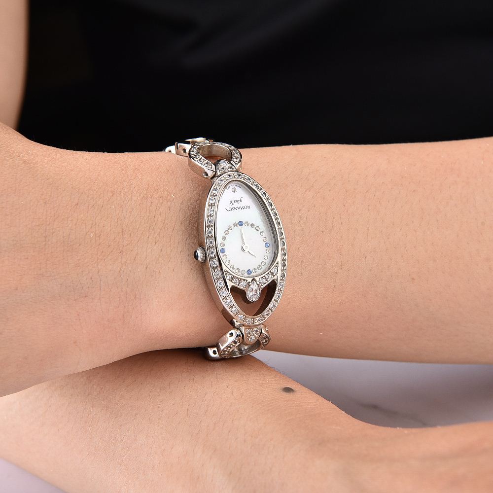 Đồng hồ Romanson Watch RM9207QLWWH nữ mặt nhỏ đính đá kính chống xước, máy Thụy Sĩ, dây thép cao cấp chính hãng