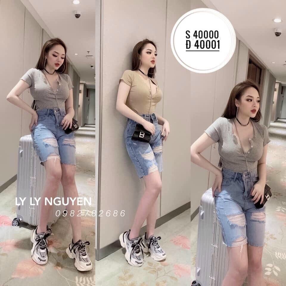 Quần short ngố phối rách gối cao cấp nữ , quần short jean cá tính thời trang nữ D63