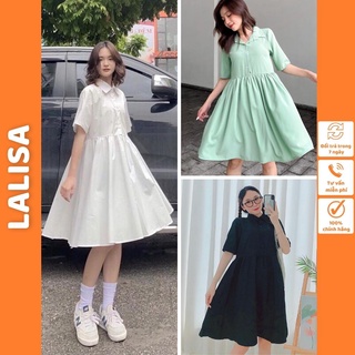 Đầm Babydoll Tay Ngắn Chụp Kỷ Yếu Dáng Xòe LALISA Váy BabyDoll Trắng Đen Basic Form Rộng Cổ Sơ Mi Ulzzang VD044