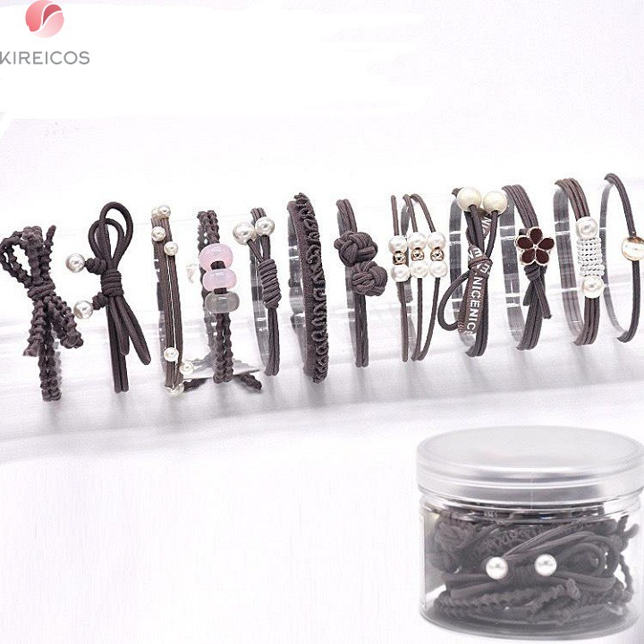 Set 12 Dây Cột Tóc Buộc Tóc Gân Hàn Quốc Nhiều Chi Tiết Màu Ngẫu Nhiên