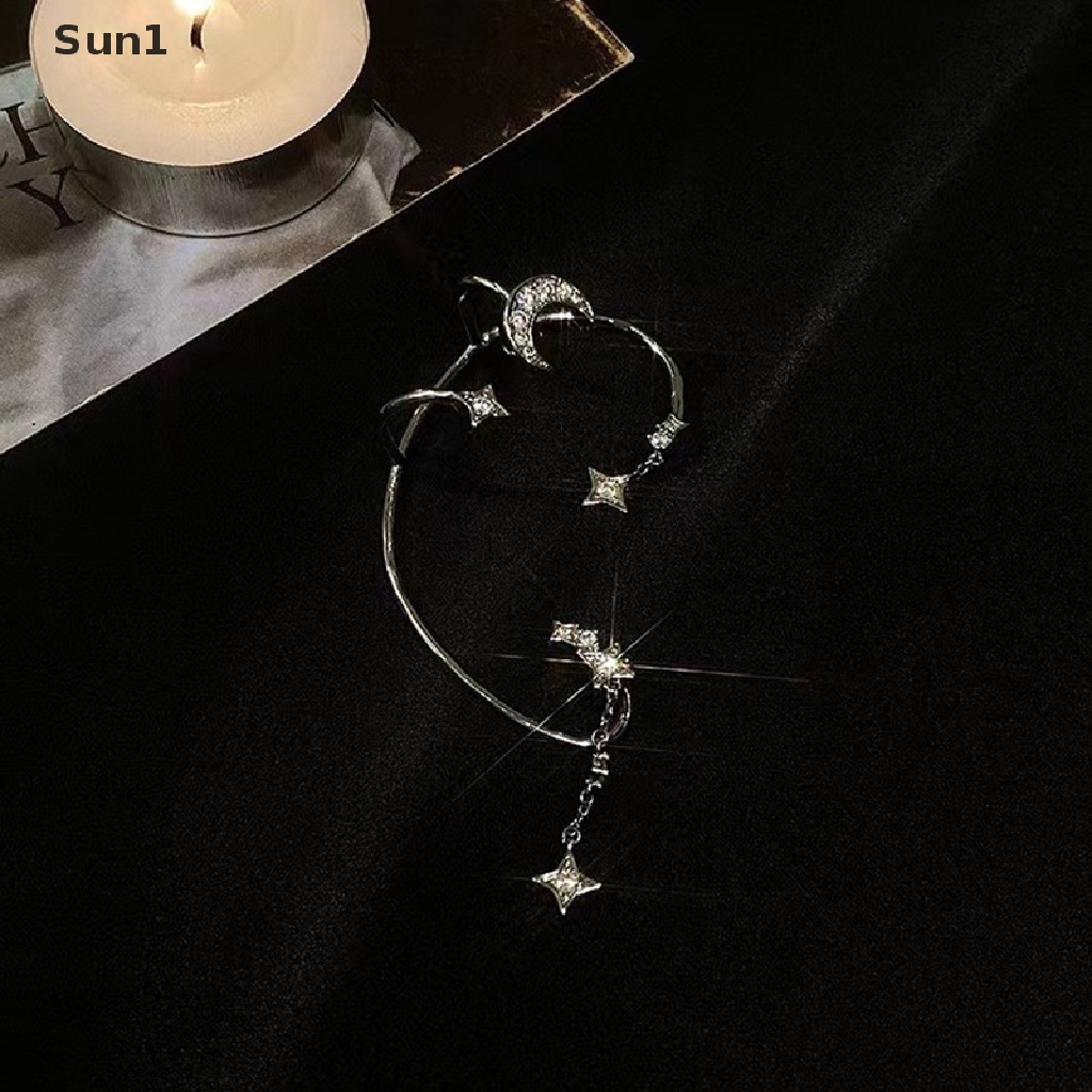 Sun1 &gt; Bông Tai Dáng Dài Hình Mặt Trăng Ngôi Sao Đính Đá Zircon Thời Trang