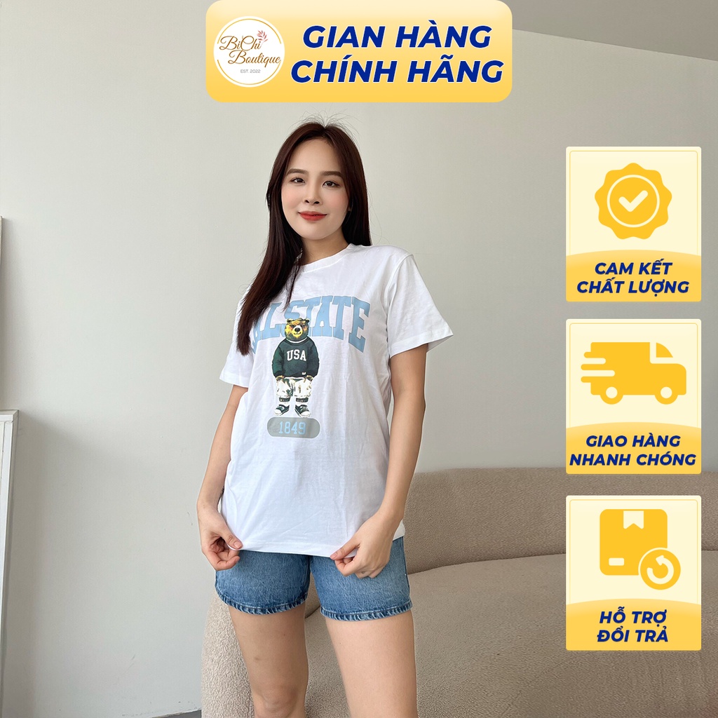Áo thun tay ngắn cổ tròn in họa tiết Teddy Calstate 1989 vải thun cotton phong cách thời trang cá tính - Bichi Boutique