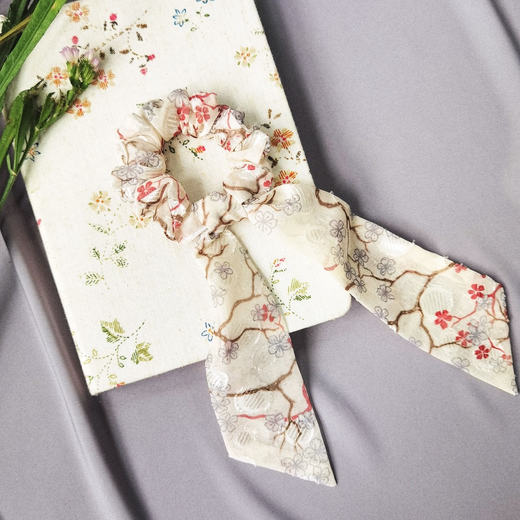 Dây Buộc Tóc Scrunchies AlittleMORE Ruy Băng Tơ Hoa Hàn Quốc Cao Cấp Nàng Thơ Dễ Thương Cột Tóc Đẹp