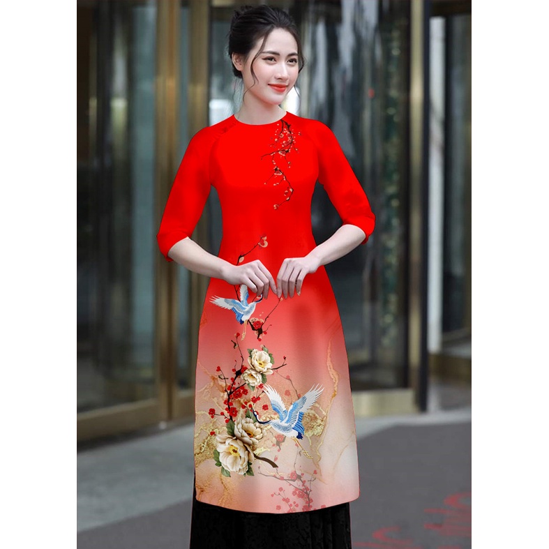 Áo dai cách tân in hình chim hạt-AD06 (áo lẻ)