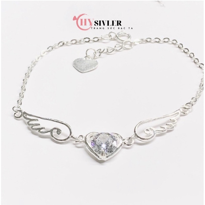 Lắc tay bạc ta lắc chân bạc ta cánh thiên thần trái tim đính đá trẻ trung lắc tay nữ bạc thật