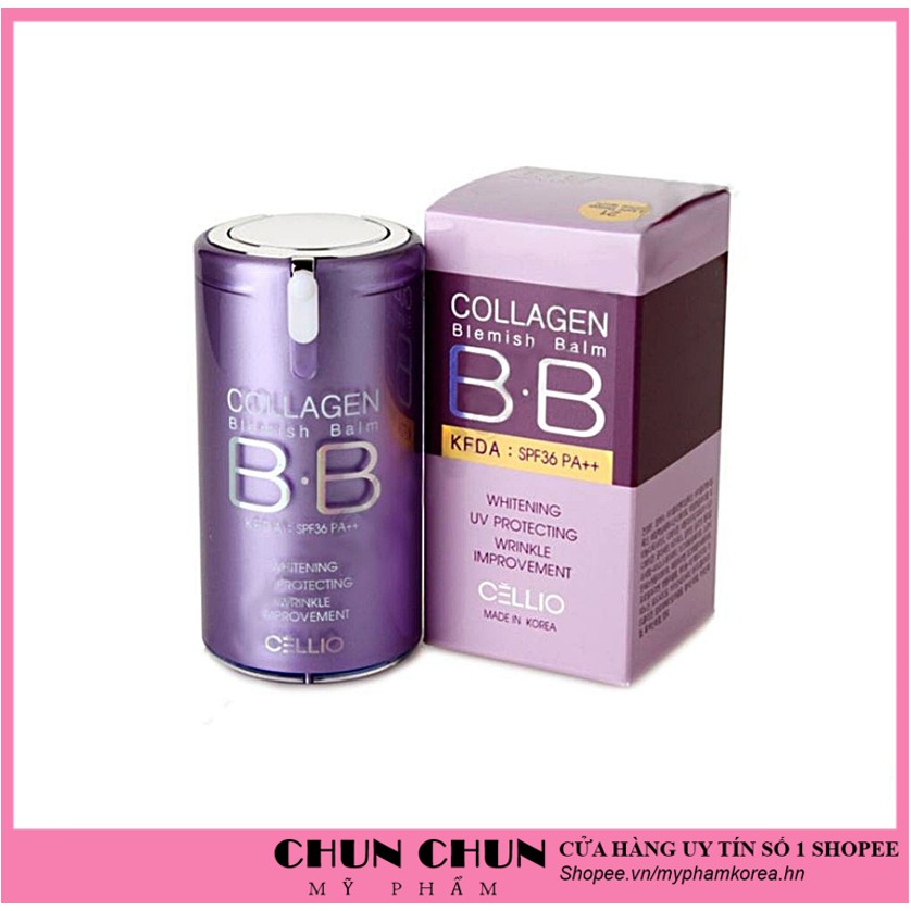 Kem nền trang điểm chống nắng BB Cream Collagen Cellio SPF 40 PA++ Hàn Quốc giúp da trắng sáng chống nhăn chống lão hóa