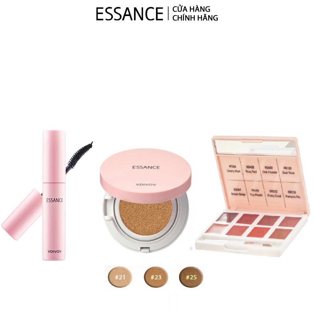 Bộ Phấn nước mịn lì mờ khuyết điểm SPF50+ PA+++ 15g, Bảng son lỳ 8 màu và Mascara dày và cong mi  Essance | BigBuy360 - bigbuy360.vn