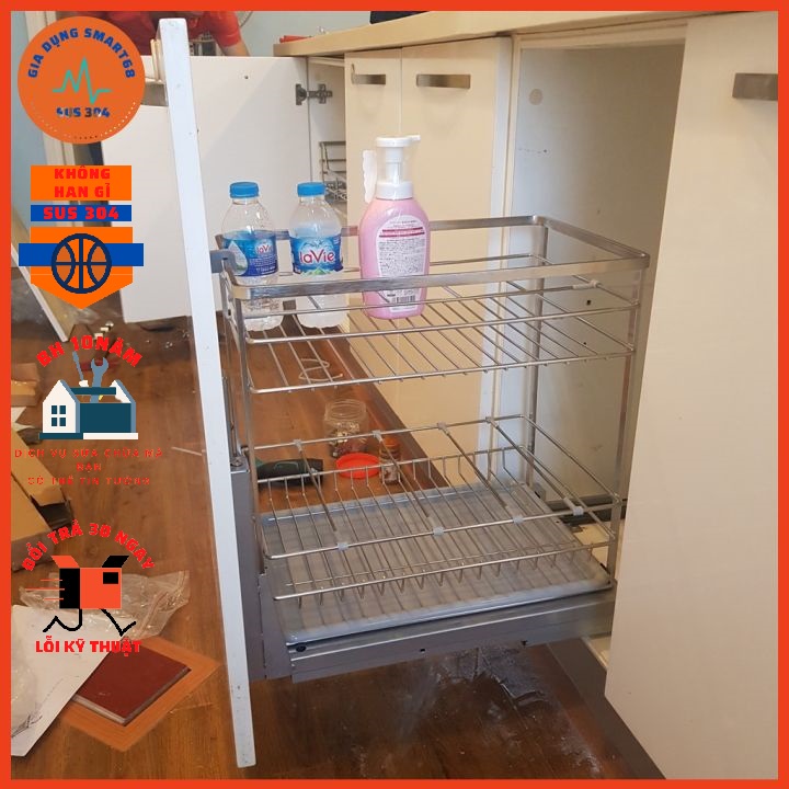 Kệ Đựng Gia Vị Chai Lọ Tủ Bếp Ray Âm Giảm Chấn INOX 304 - BẢO HÀNH VĨNH VIỄN (Có Thợ Lắp Đặt)