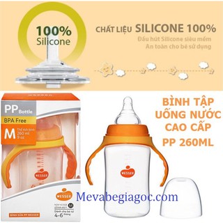 (MADE IN VIETNAM) BÌNH TẬP UỐNG NƯỚC ỐNG HÚT NHỰA PP FREE BPA 260ML - WESSER (Công nghệ Hàn Quốc)
