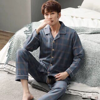 Đồ bộ Pijama nam dài tay chất cotton 100% - Đồ mặc nhà cho nam họa tiết kẻ sọc phong cách hàn quốc