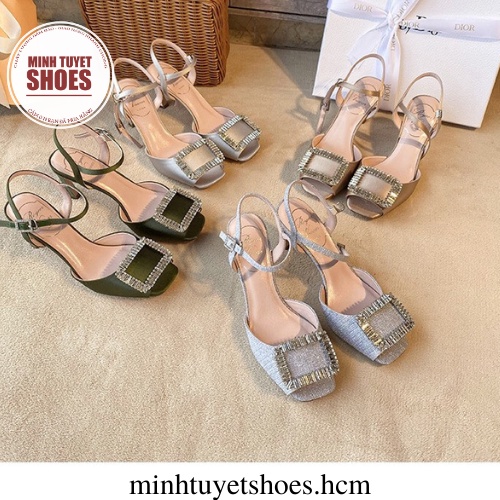 Guốc cao gót nữ minhtuyetshoes giày cưới cô dâu đính đá pha lê kiểu dáng độc đáo đi tiệc mẫu mới