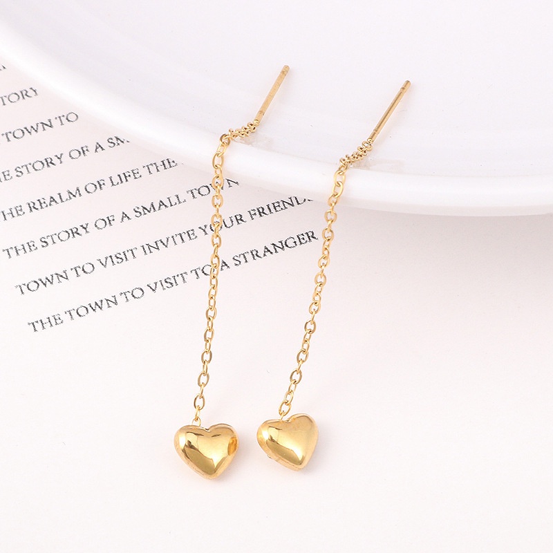 LAVANDE Bông Tai Tua Đôi Khuyên Tai Dài Bằng Thép Titan Mạ Vàng 18k Hình Trái Tim Thời Trang FVWB