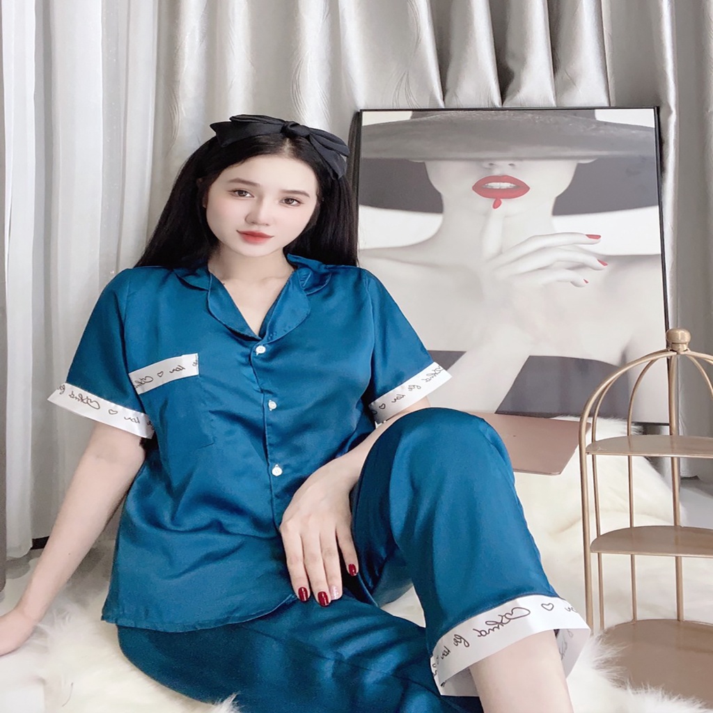 Bộ pijama, pijama nữ mặc nhà quần dài lụa satin mềm mịn cao cấp size 40-55kg