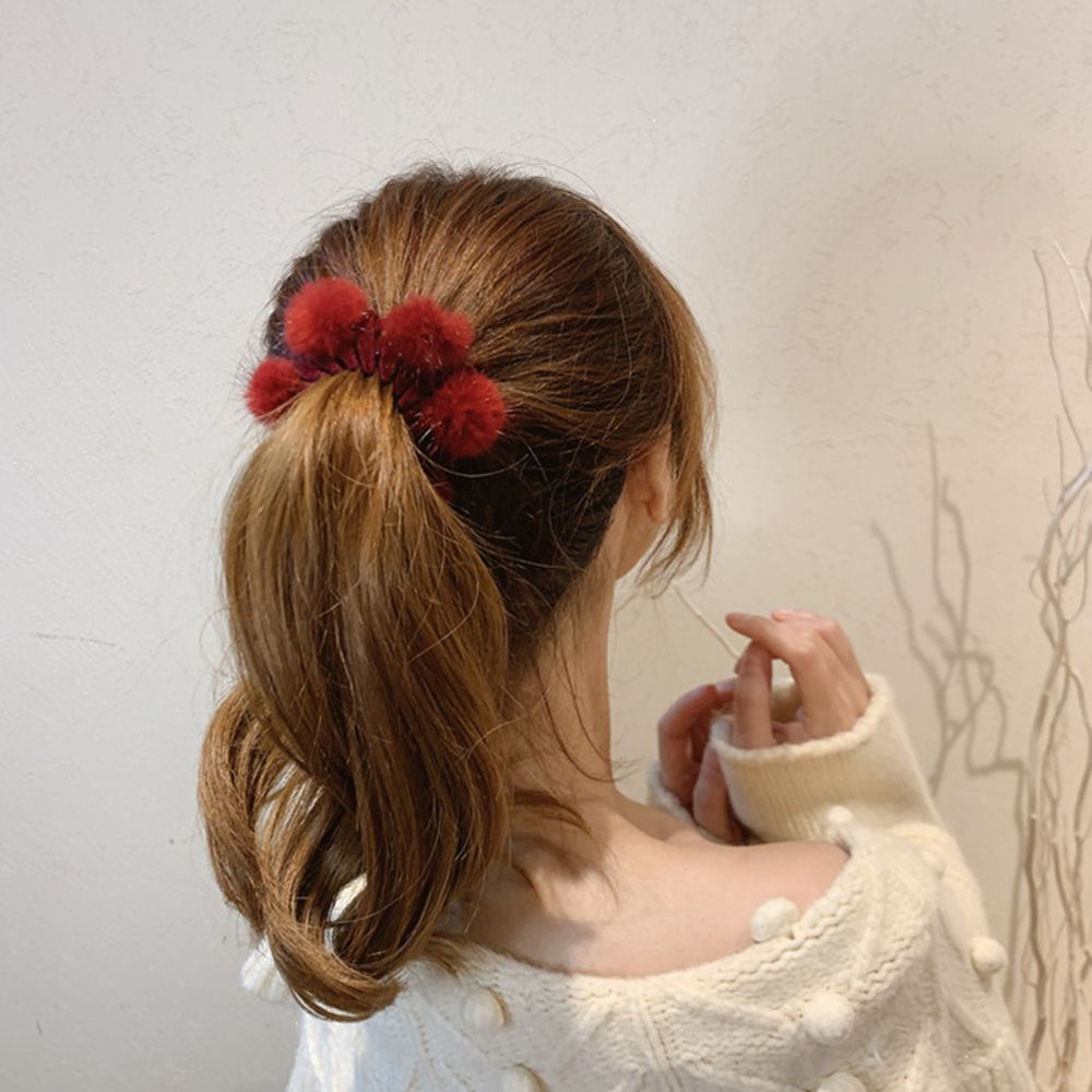 Dây buộc tóc bằng nhung đính bóng lông phong cách Hàn Quốc thanh lịch sáng tạo cho nữ