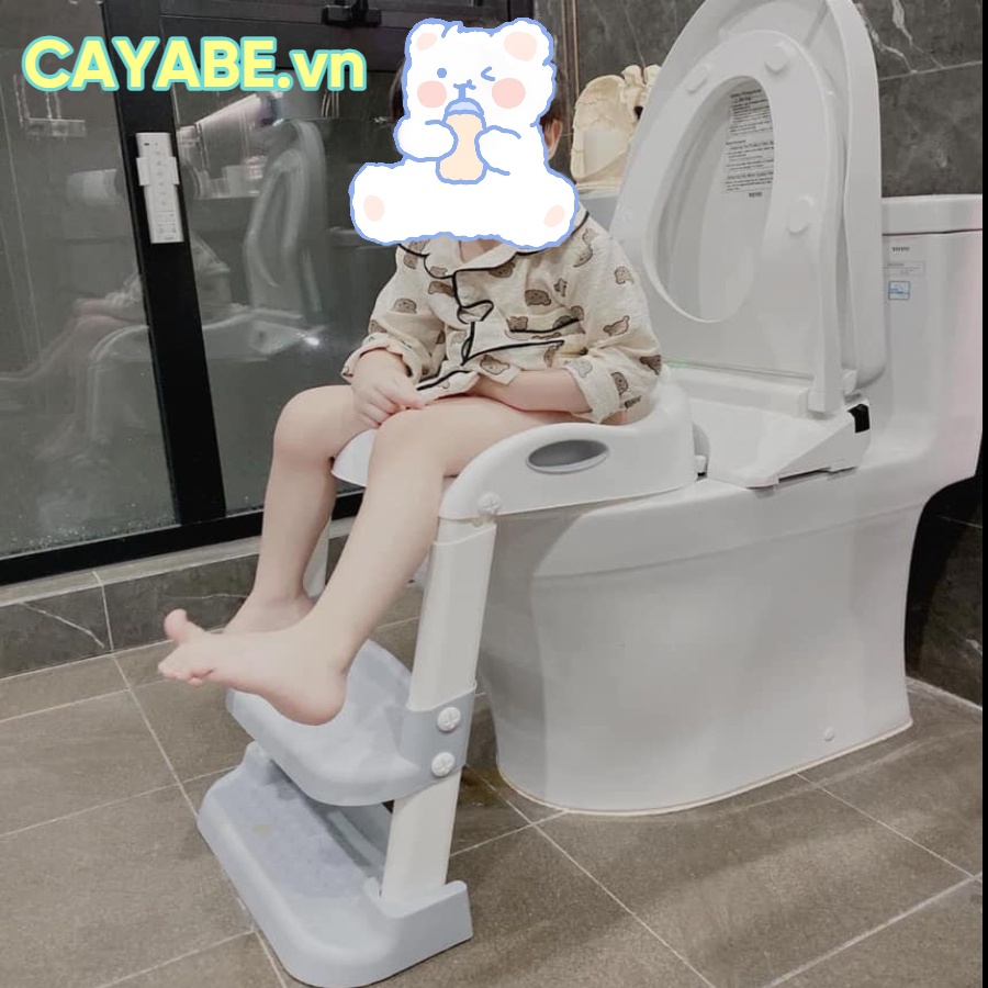 Bệ lót thu nhỏ bồn cầu cho bé CAYABE (không thang, có thang) hình gấu bear có tay vịn - Thang bô bồn cầu cho bé gấp gọn
