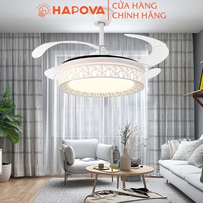 Quạt trần đèn chùm, quạt trần đèn dấu cánh HAPOVA AZAZIA 8050 Động cơ 6 số + Tặng kèm điều khiển từ xa